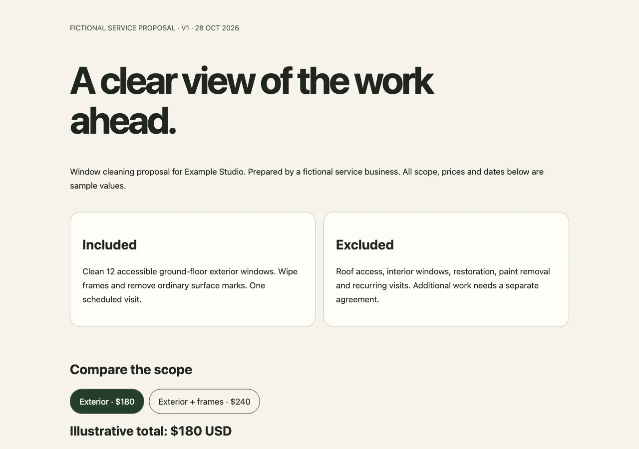 service-proposal original working example on a desktop screen