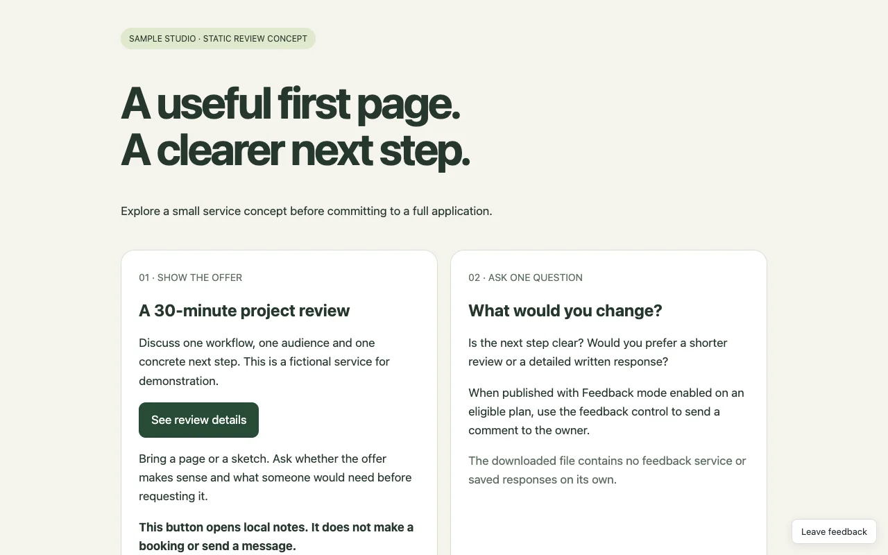An original service-review page running in a browser with its local interaction expanded.