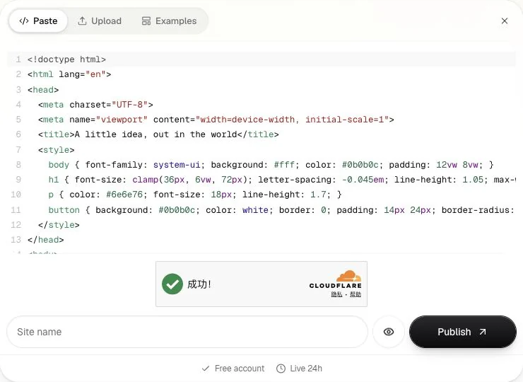 Paste a complete HTML document in the publishing tool.