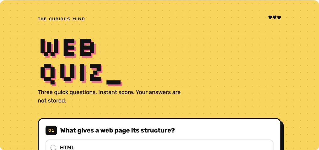 The original DeployHTML practice quiz before scoring.