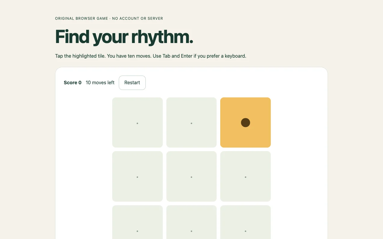 The original Pattern Sprint game with its highlighted tile and remaining moves.