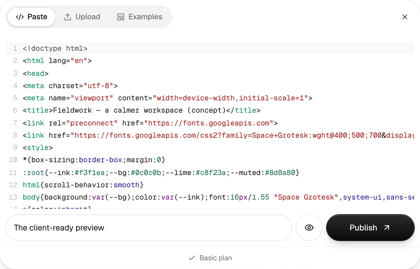 DeployHTML HTML editor with a static website ready to publish