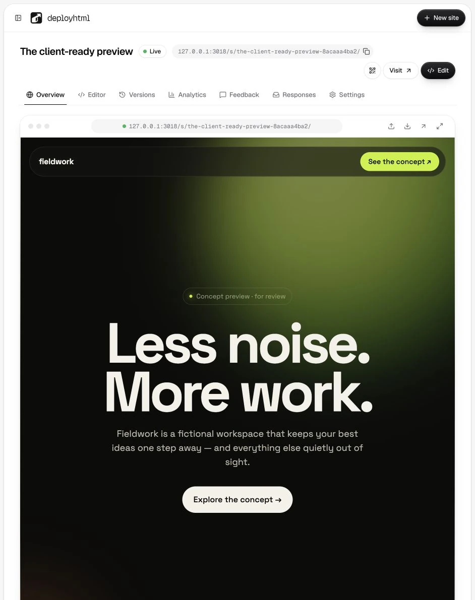 A live original example in the project overview with its sharing link.