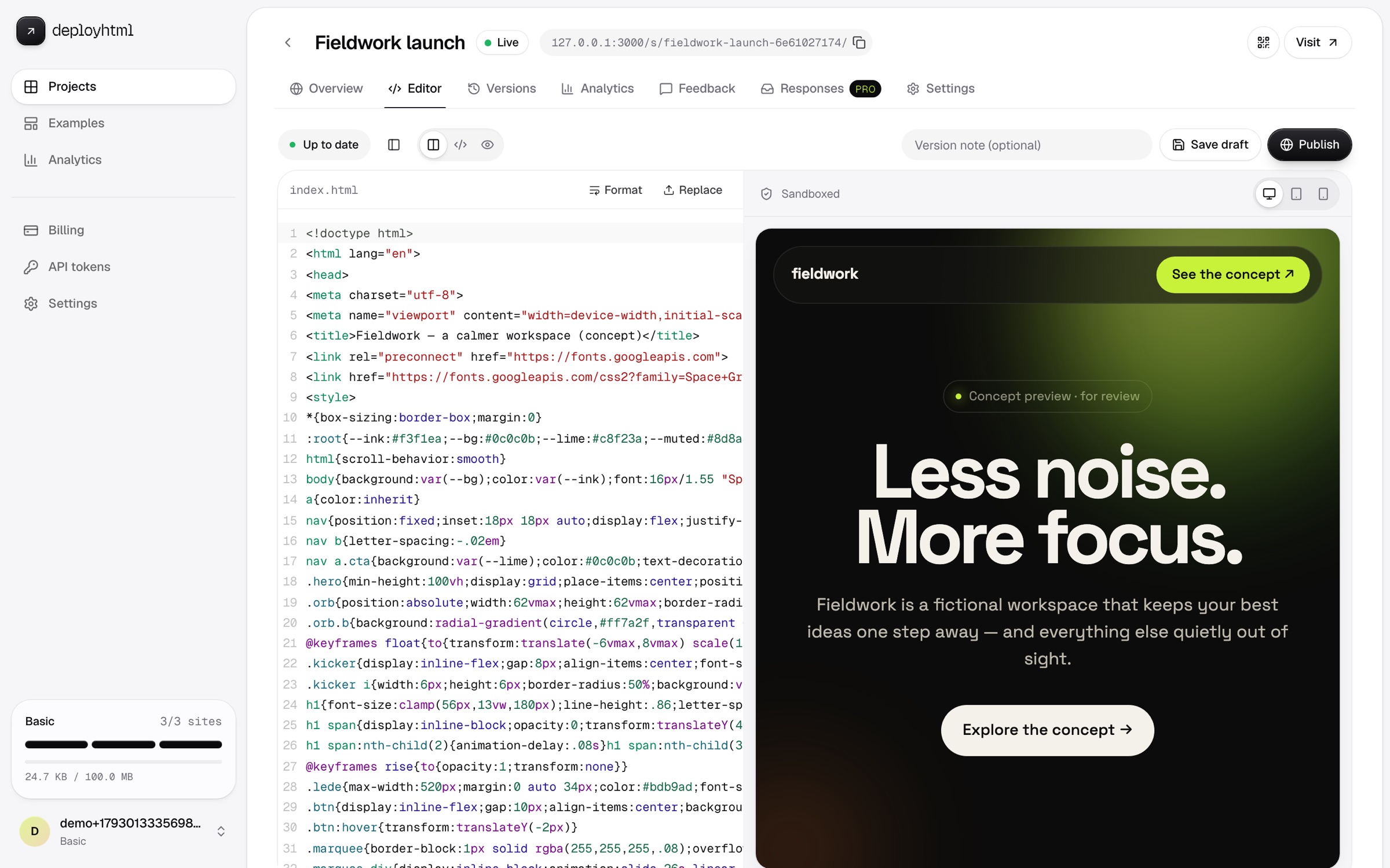 Online HTML editor with live preview