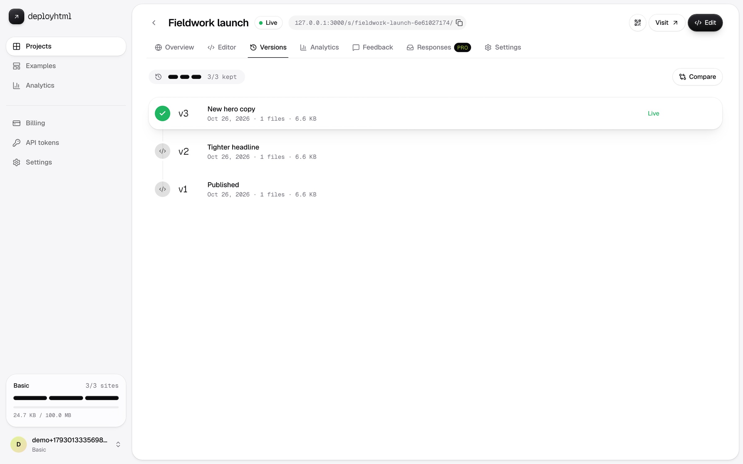 Version history with restore